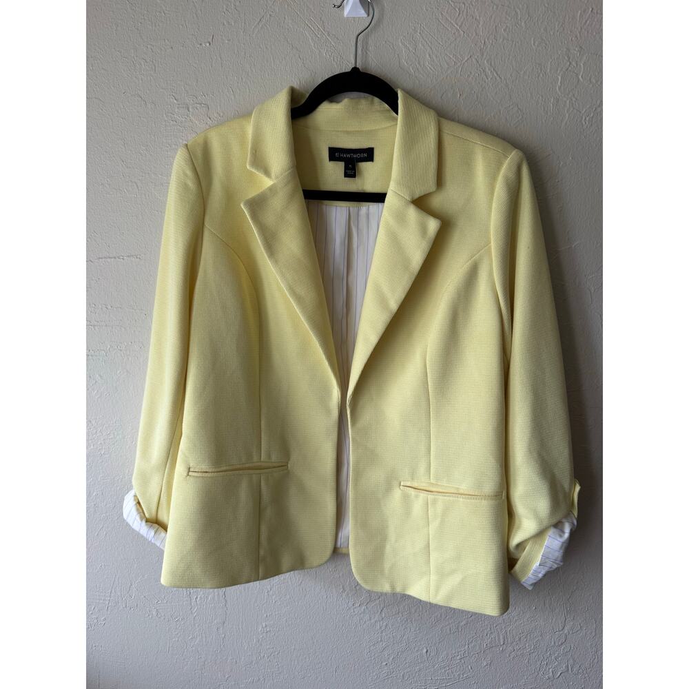 NWOT 41 Hawthorn Open Front Roll-up Sleeves Yellow Blazer Size XL - Picture 2 of 8